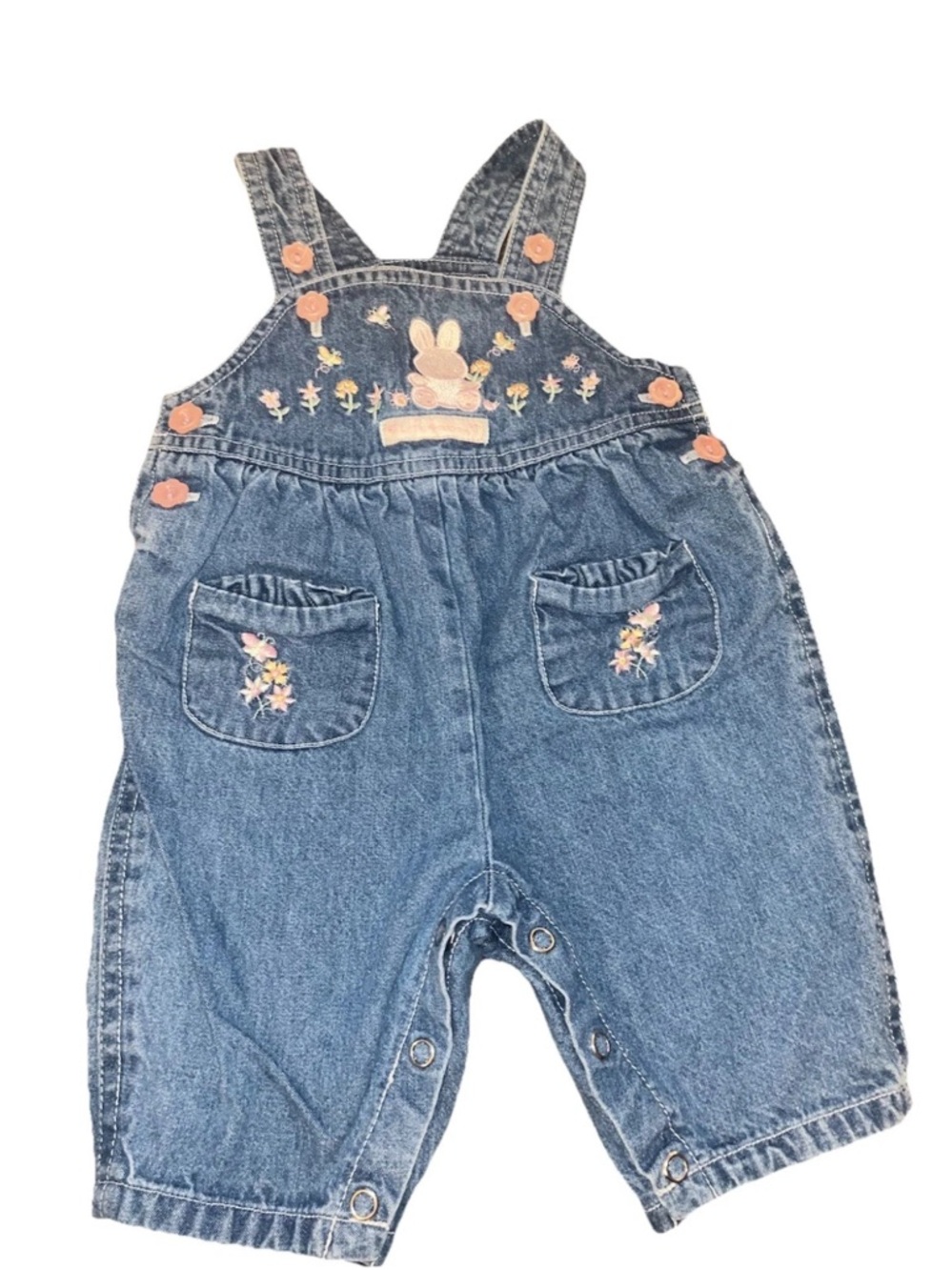 Vintage Y2K Little Wonder Denim Embroidered Bunny Overalls Size 0-3 Months
